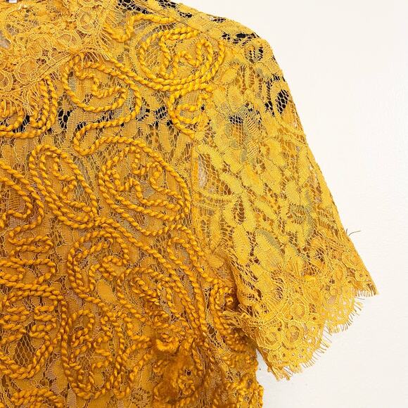 Zara Trafaluc Yellow Lace Short Sleeve Top Size M - Picture 6 of 6